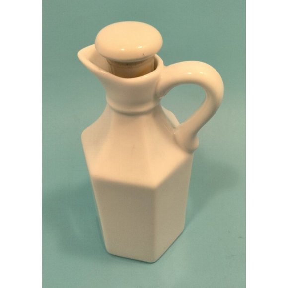 White Ceramic Cruet Vinegar Oil Milk Glass Set Pottery Pourer 1 Stopper Xcell - Picture 2 of 16